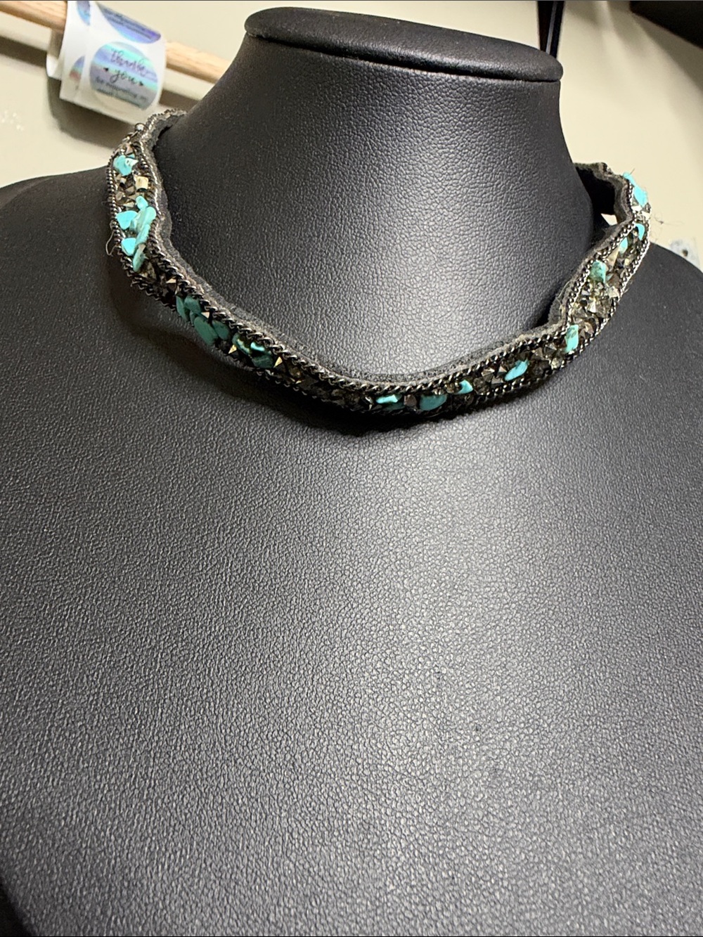 Turquoise Beaded Leather Choker Festival Boho Coachella Necklace